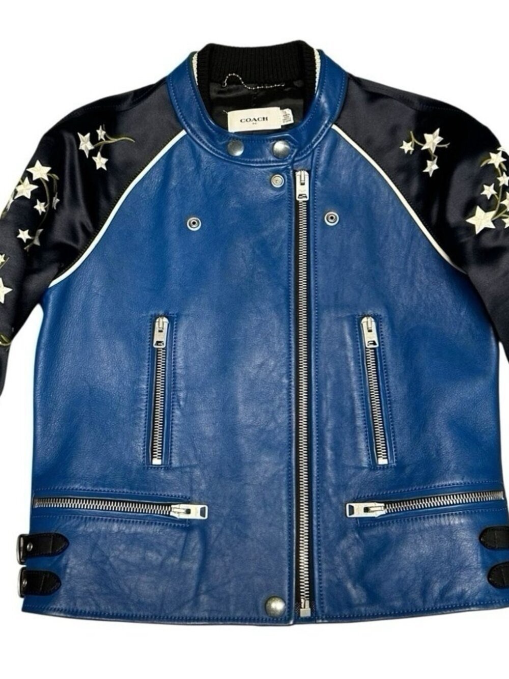 Coach 1941 Cityscape Lamb Leather Jacket Star Sleeve Blue Runway Women’s 2 - Picture 10 of 16